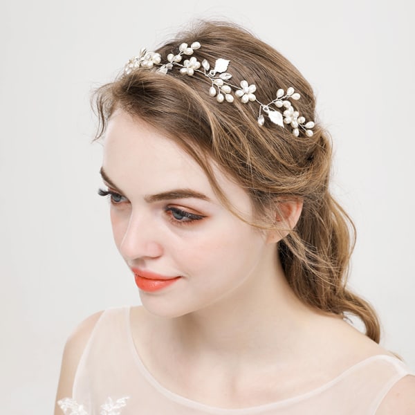 Flower girl pannband för bröllop, baby girl blomma pärl hår paj