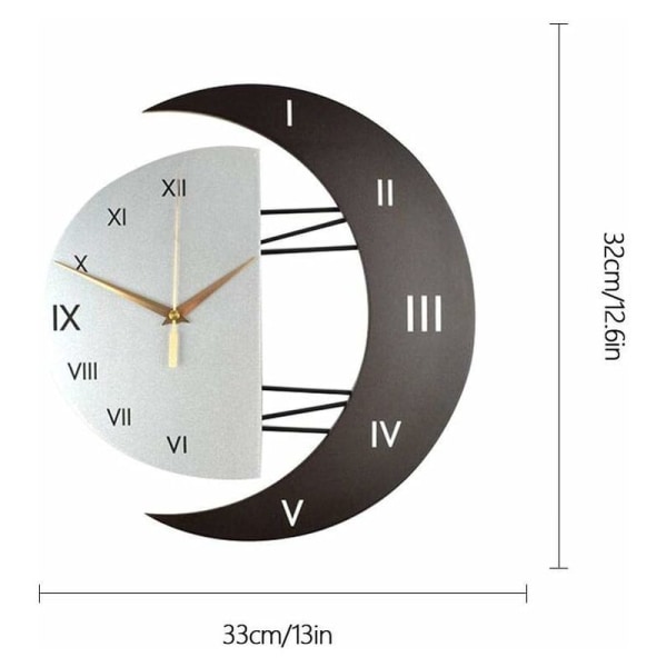 Stille veggpendul kreativ måneformet ramme kvarts veggklokke