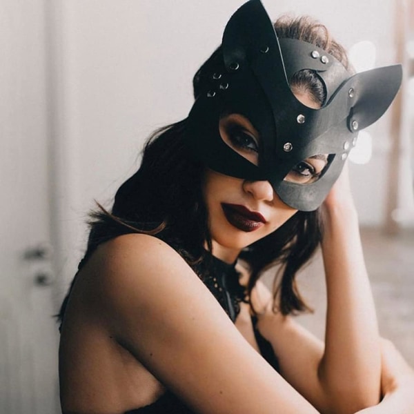 Kvinnor Läder Kattmask Kvinnors Mask Sexig Half Face Eyemask Veneti