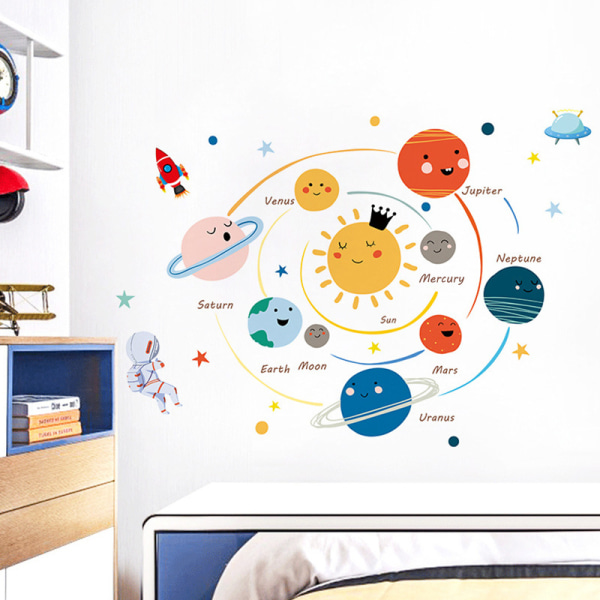 2-pack Space Planet väggdekaler för pojkar sovrum, stora avtagbara