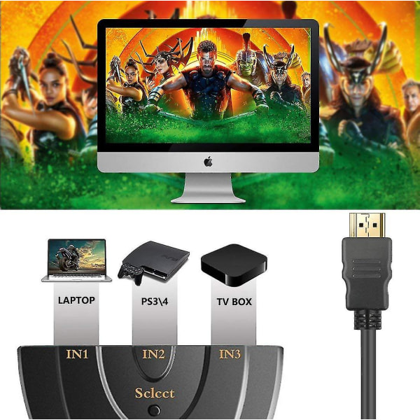 Hdmi-switch 3-port Hdmi-splitterkabel | Hdmi-kabelomkopplare