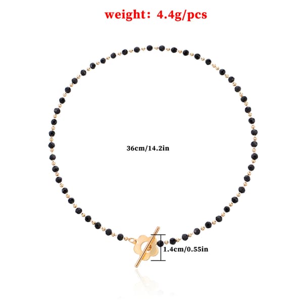 Clasp Choker Halskjede, Sorte Krystallperler Plommeblomst Form OT Clasp Hals