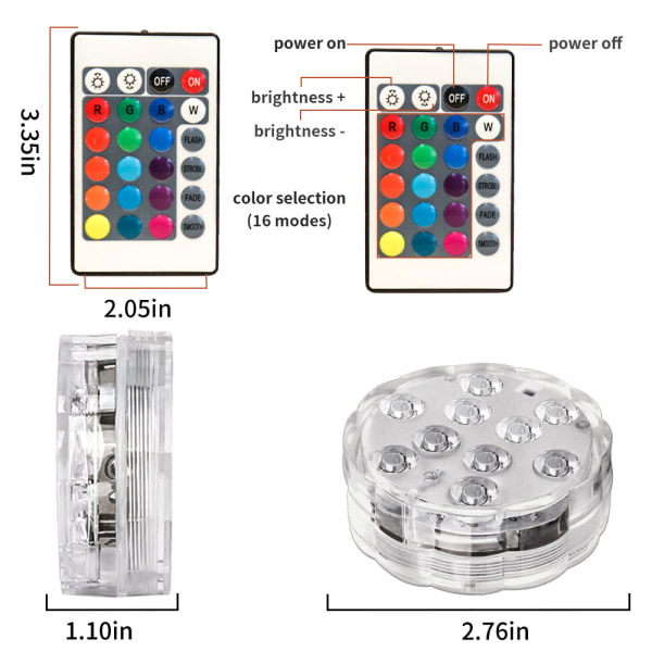 Vattentät LED-lampa, 4-pack vattentäta LED-lampor med fjärrkontroll Damm belysning Dekoration, transparent, 7*3cm