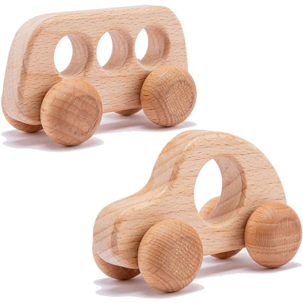 Ekologiska baby i trä Finmotorisk utveckling Sensoriska färdigheter Montessori-leksak Gripleksak 2 st bilskallor i trä
