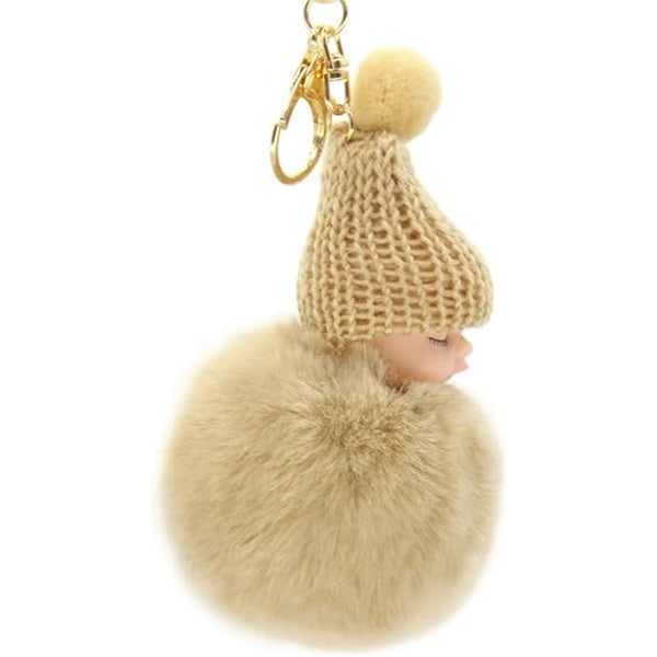 Fluffy Fur Keychain, Sleeping Baby Doll Key Ring Fur Ball Car Key