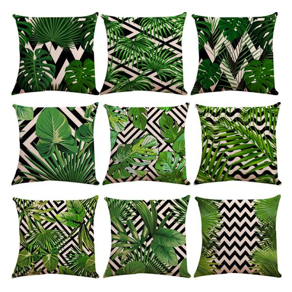 Set med 9 kuddfodral 45x45cm Gröna linnekuddfodral för Deco