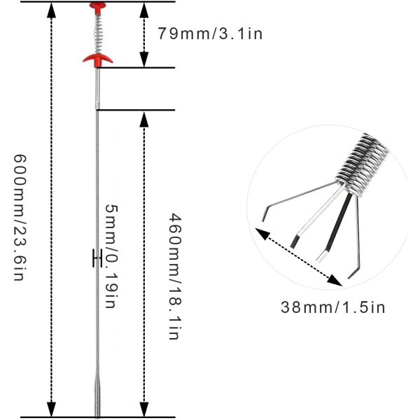 Avløpsrensingstenger, 60 cm Ferret Avløpsrør, Sammenleggbar Ferret Unclog, Fireklørhåndtak, Bredt Brukt for Vask Tette