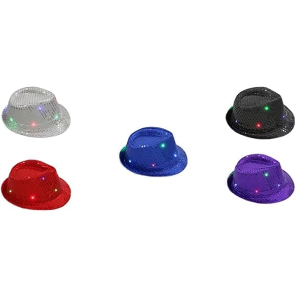 LED Fedora Hatt Jazz Hattar Paljett Party Hattar Top Hat för Party Kostnad