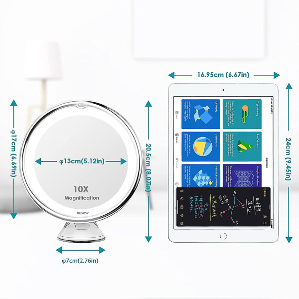 10x forstørrelsesspeil, reise LED-belyst sminke speil med sugekopp