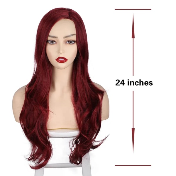 Röd peruk för kvinnor lång vågig peruk sidodel lockig peruk röd peruk synth