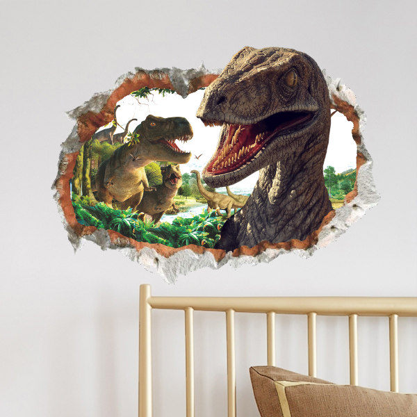 Bruten vägg 3D dinosaurie djur väggdekal sovrum vardagsrum c