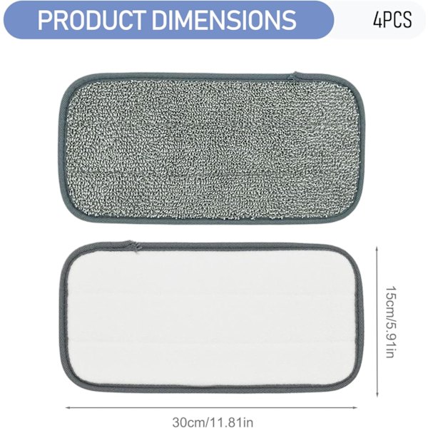 4 st 30*15cm Återanvändbara Moppdynor Absorberande Platta Moppdynor Ersättningsbara Tvättsbara