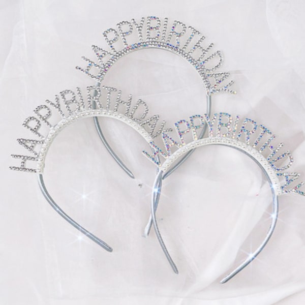 3 stk. Happy Birthday pannebånd jente bokstav rhinestone krone