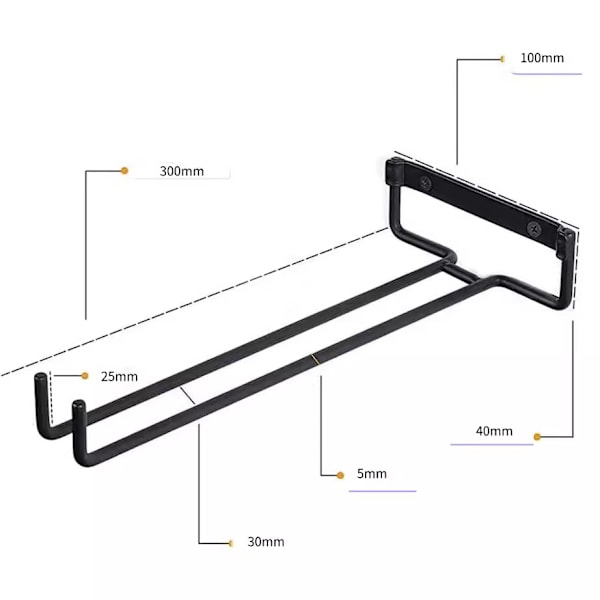 2 st under skåp glas hållare väggmonterad järn stämningsglas hängande hylla
