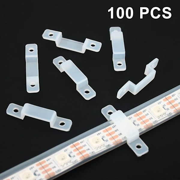 100 st LED-remsfästelement Fästklämma för montering av ljusremsa Fästen Klämmor LED-remsa 10 mm bred Vattentät LED-remsa