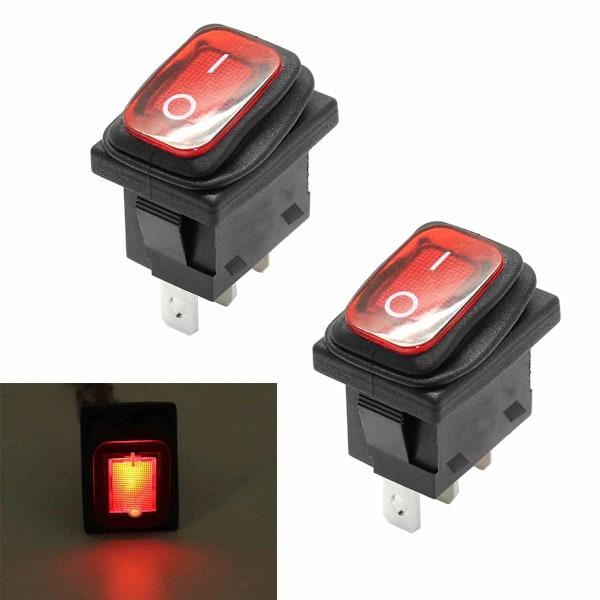 Rocker Switch [2st] På/Av Rocker Switch 4 Terminaler Rött Ljus 16A 250VAC