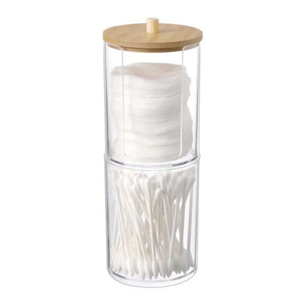 Förvaringsbox för bomullspinnar och tandpetare, bambulock bomullspinnar, transparent bomullspinnar tandpetare
