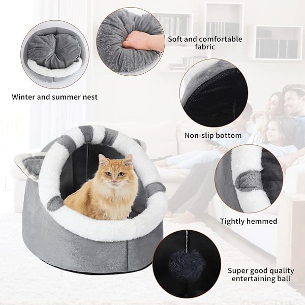 Kattbädd - Husdjursbädd - Mjuk och mysig koja - Varm säng för katt och valp