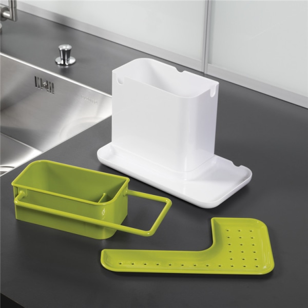 Sink storage/organizer with integrated drainer, holder for sponge