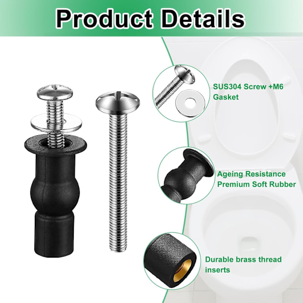 Universell toalettsitsfästesats - 4 kraftiga fästskruvar, rostfritt stål