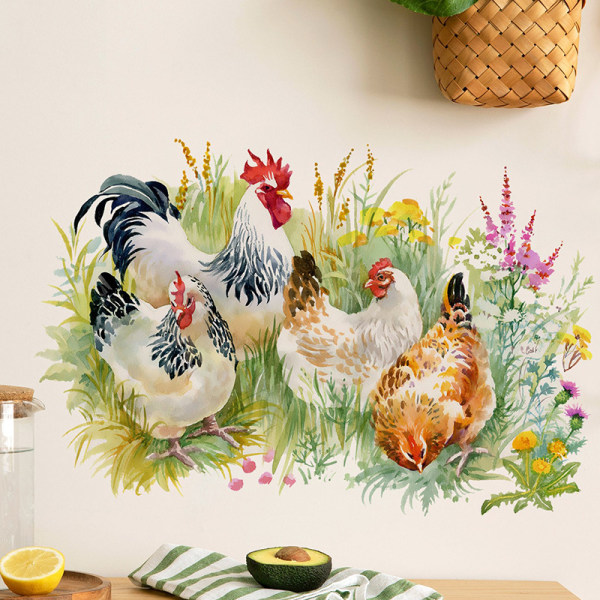 Wall sticker hens rooster flowers wall sticker wall decoration fo