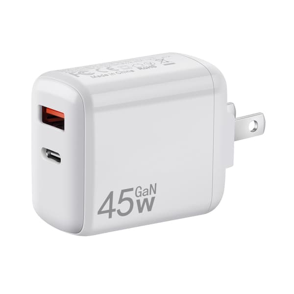 45W 2-portars USB C & USB vit laddare, snabbladdning PD3.0/QC3.0 PP
