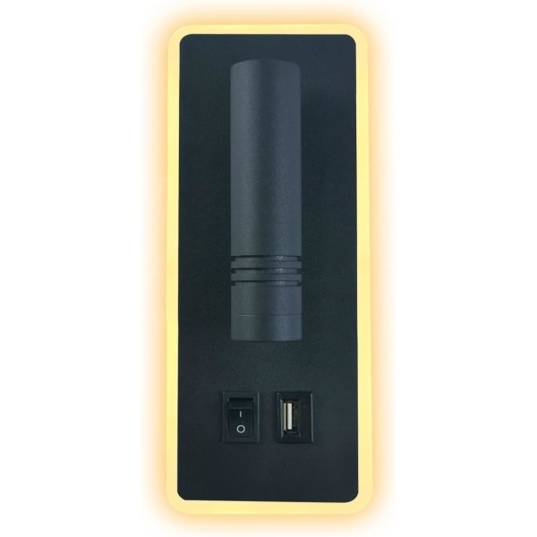 LED-vegglampe, 9W, sengelampe med USB-ladeport,