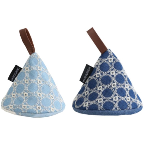 2 st Mini Ugnsvante Blå Handbroderi Små Ugnsvantar Värmebeständiga Grillhandskar Bomullsfoder Grytlapp Ugnshandskar för Grill, Kök, Baka, Mikrovågsugn