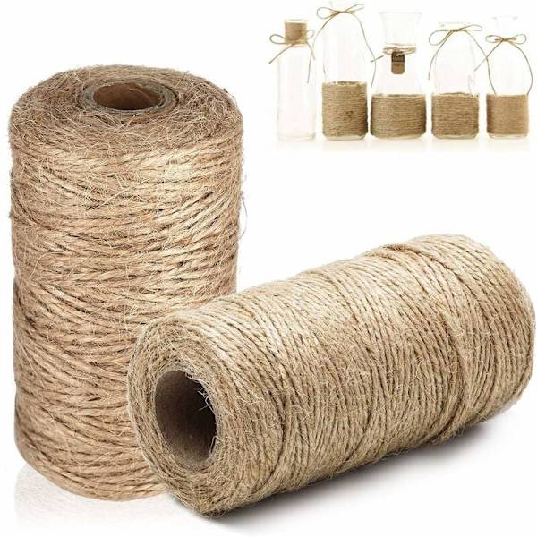 Jutegarn, presentrep, trädgårdssnöre, jute, hantverkssnöre, återvinningsbart dekorativt snöre (1,5 mm, 2 st)