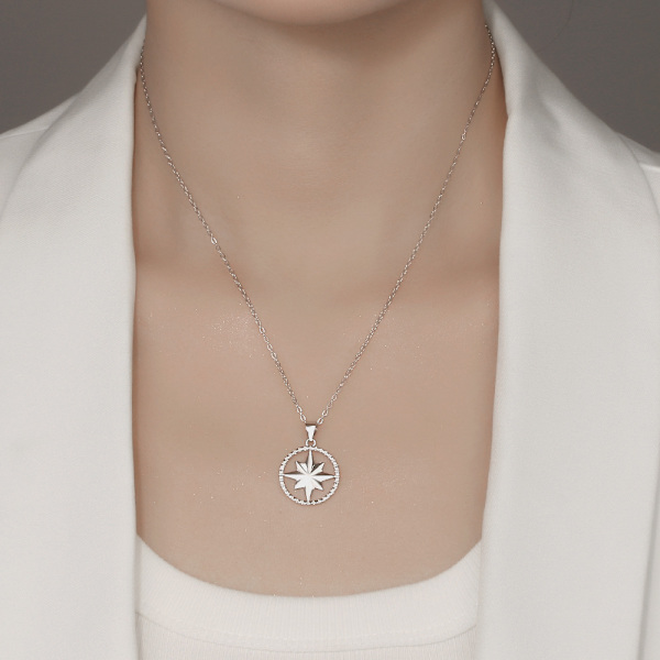 925 Silver Compass Eight Star Pendant Fashion Personality Versati