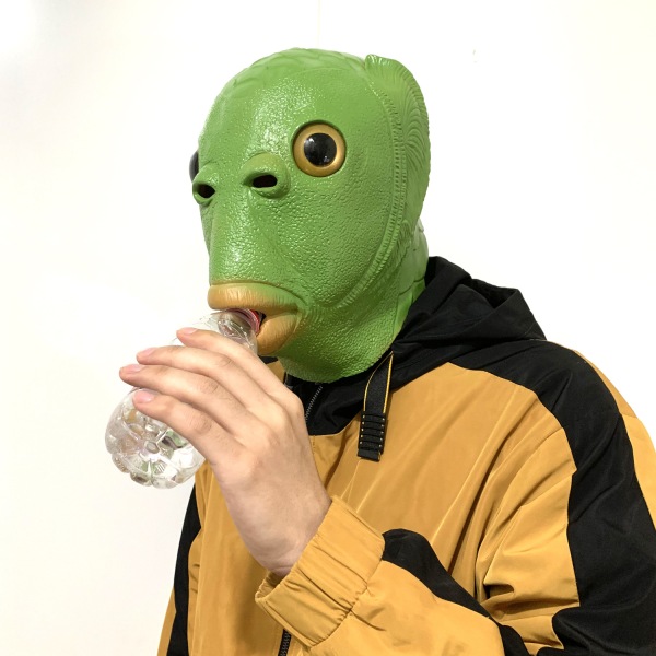 Grønn fiskhode dyre latex hodeplagg maske
