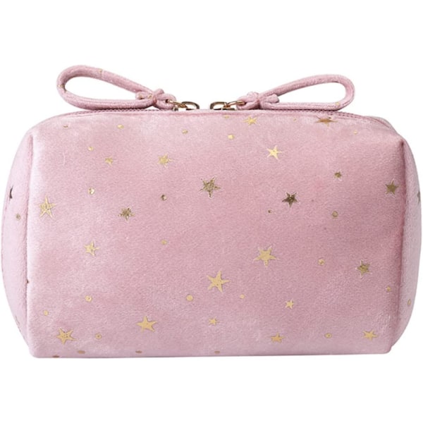 Sminkväska i sammet med gyllene stjärnor, mjuk dragkedja, kosmetisk väska, rosa