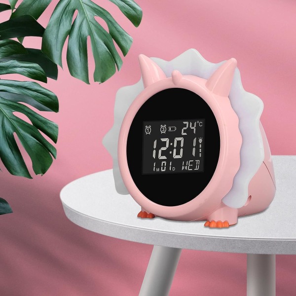 Children's Alarm Clock, Pink Dinosaur Digital Alarm Clock, Multif