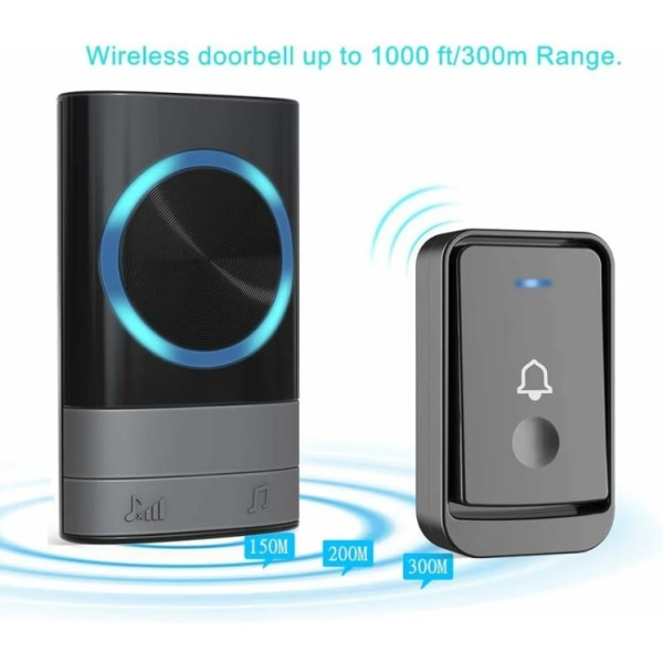 3 stk trådløse dørklokker, IP55 vanntett trådløs ringeklokke, ringeklokke sett, LED-blits