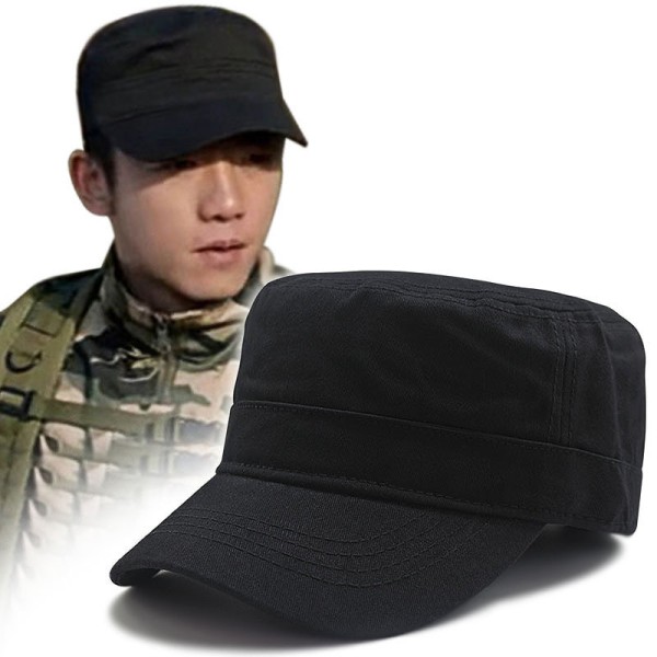 Enkel vardagshatt i militärstil platt cap (svart)