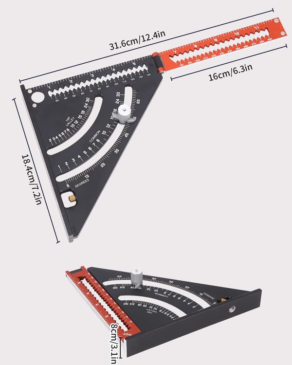 Tømrerens vinkel, multifunktionel trekantmåler, sammenklappelig