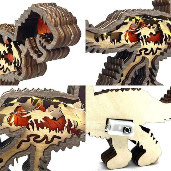 Tyrannosaurus Rex dekoration, trä djurprydnader snidade Anim