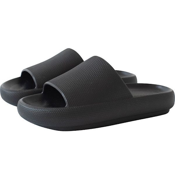 Duschtofflor för kvinnor och män, badtofflor, strandtofflor, trädgårdssandaler, tjocka sulor, halkfria, bekväma (svart, 36/37EU)