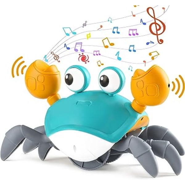 Krabbelegetøj til krabbebarn har musik og LED-lys, småbørnsinteraktion med automatisk registrering for at undgå forhindringer, intellektuelt udviklingslegetøj（blå）