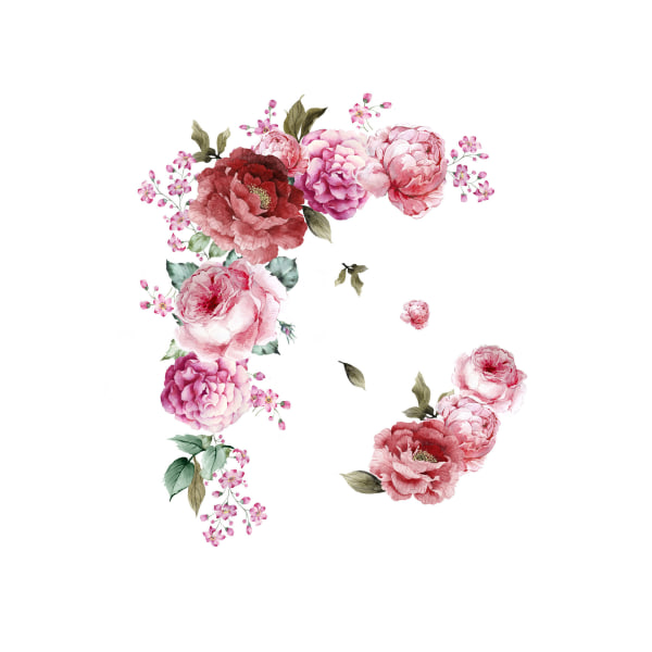 Pion Blommväggklistermärken Väggdekaler Vattenfärg Trädgård Blommväggdekaler för Barn Sovrum Baby Barnkammare Vardagsrum, 30*90CM