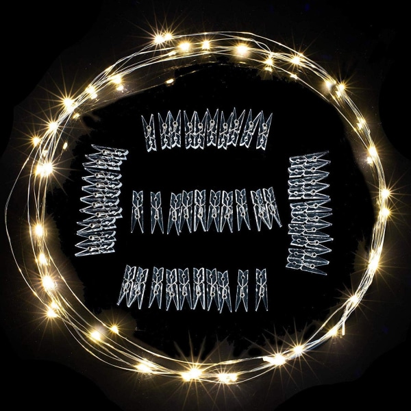 Photo Clip String Lights 2 x 2m Fairy String Lights med 40 Clear