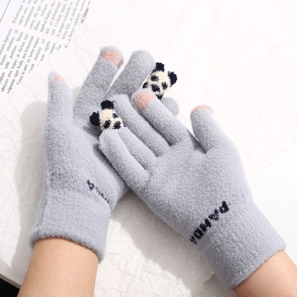 Vinter touchscreen-hansker for kvinner, elastiske strikkede hansker, ull som alle fingre Guandi, tykkere kvinners heklede lerret, grå