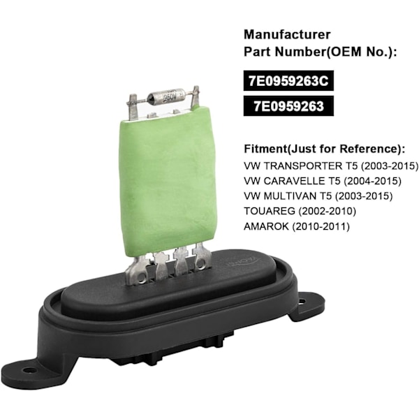 Bilvärmarefläktmotorresistor (För VW Transporter T5 Caravelle Multivan