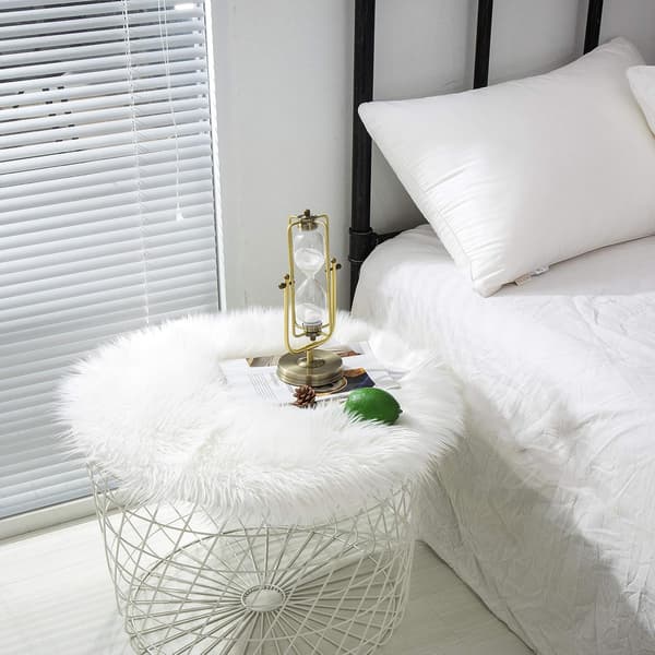 Faux pelsteppe - Rund 2 fot saueskinns teppe - Vaskbart fluffy teppe,