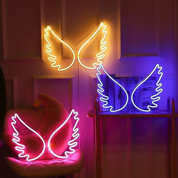 1 st LED Neonljusskylt Ängelvingar USB Nattljus Dekorativ skylt för Bar Pub Butik Klubb Garage Hemfest dekoration