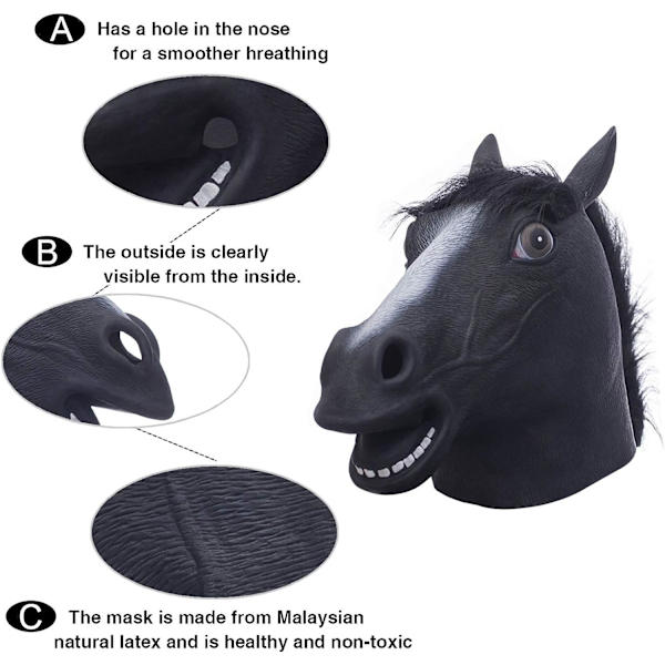 Hästmask, läskig hästmask, latex djurhuvudmask, snygg