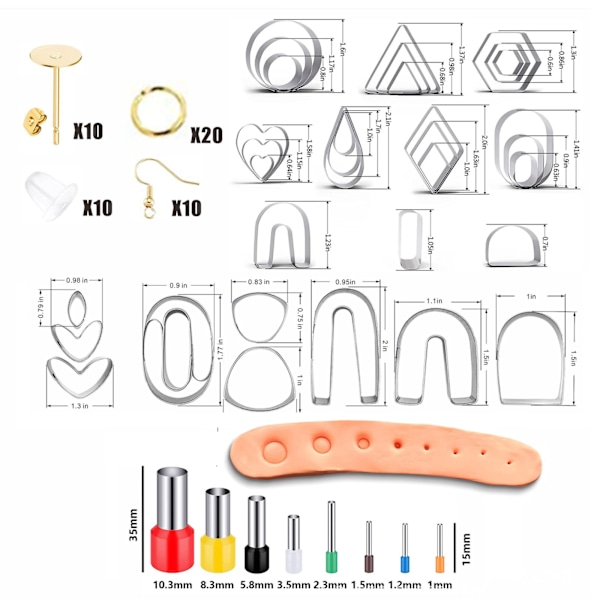 126 st Polymer Clay Cutters Kit  Rostfritt Stål Clay Örhänge Skärare med Indentation Rund Cirkel Form Stansverktyg Form