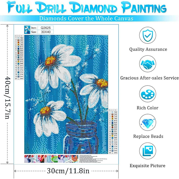 Diamantmålningssatser för vuxna, DIY 5D rund vas full diamant