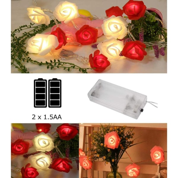 Rose String Lights 3M 20 LED Batteridrevet Rose Flower Warm Wh