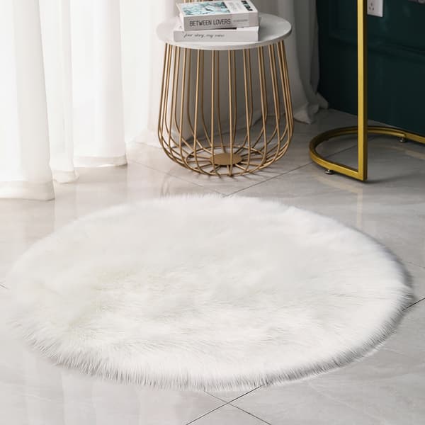 Faux pelsteppe - Rund 2 fot saueskinns teppe - Vaskbart fluffy teppe,